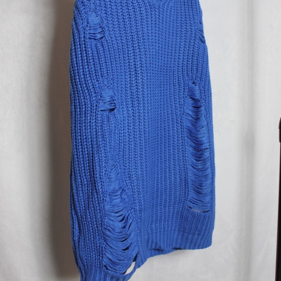 Cut Out Shoulder Distressed Oversized Sweater Dress - Picture 3 of 4